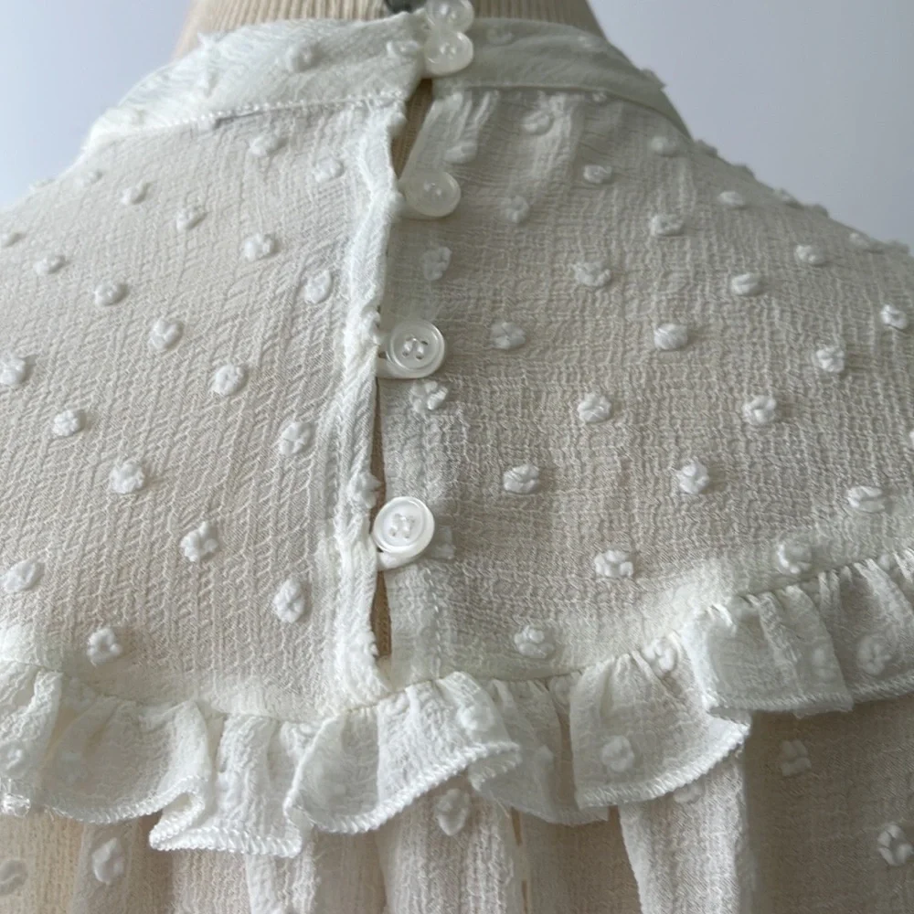 Anthopologie Ro & De Smocked Puff-Sleeve Sheer Blouse, Small